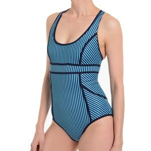 Spanx Navy Splash Thin Stripe One Piece